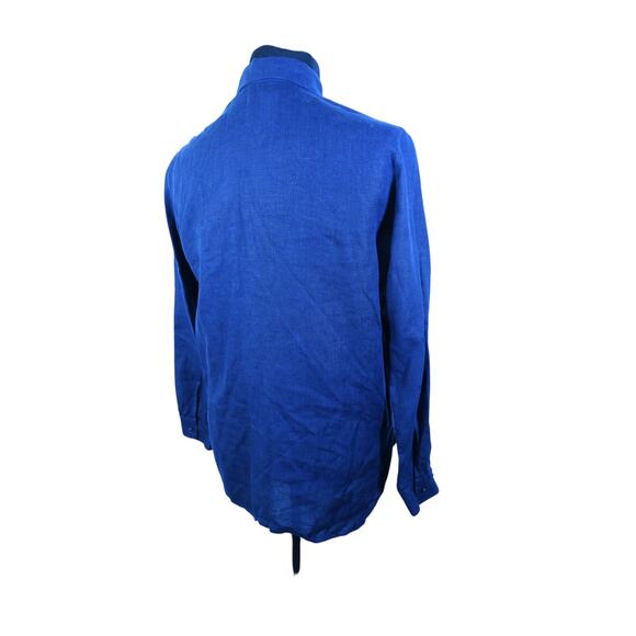 Crown Linen Designs 100% Linen Navy Men's Dress Button Up Shirt Long Sleeve Sz M - Picture 6 of 10